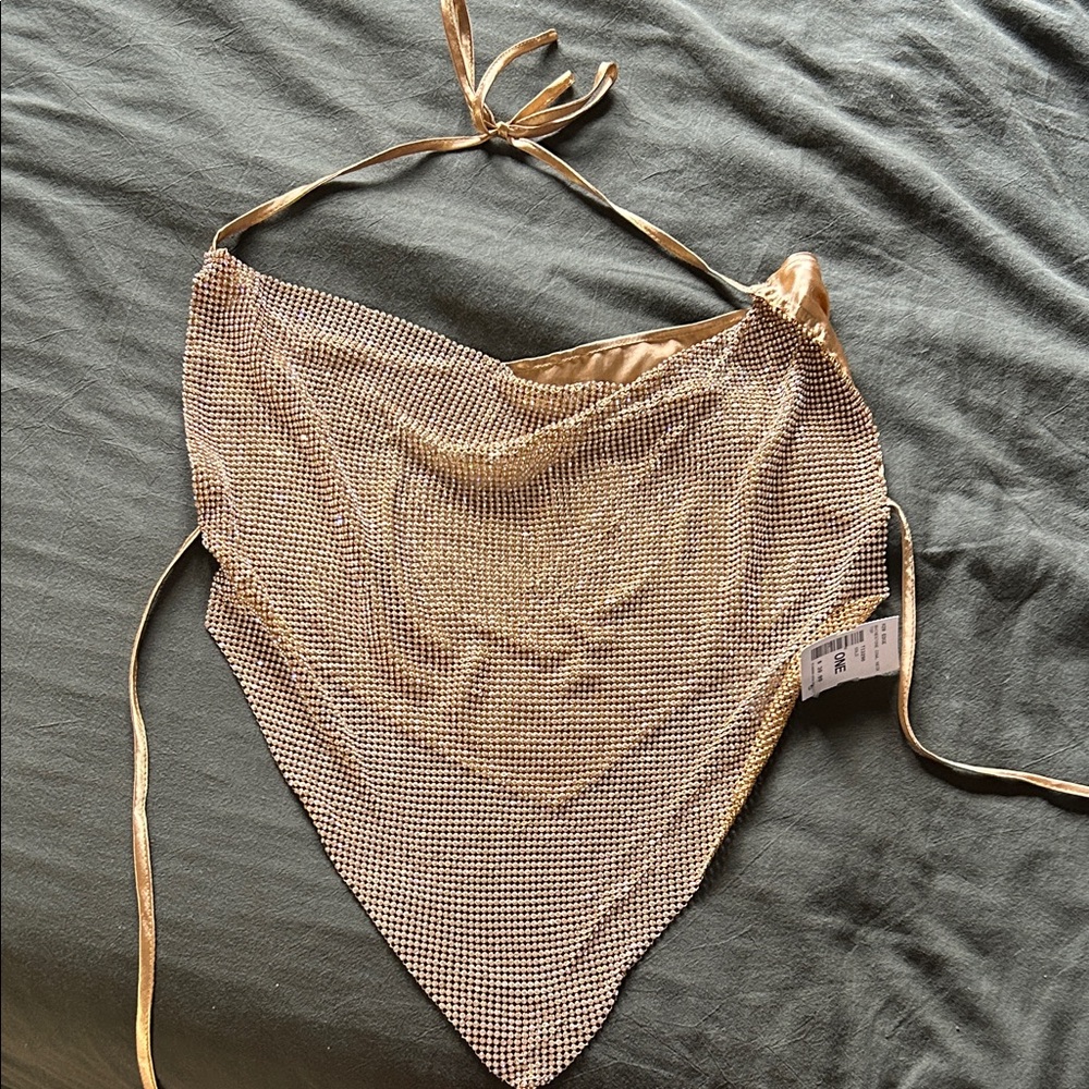Gold rhinestone Mesh Halter Top